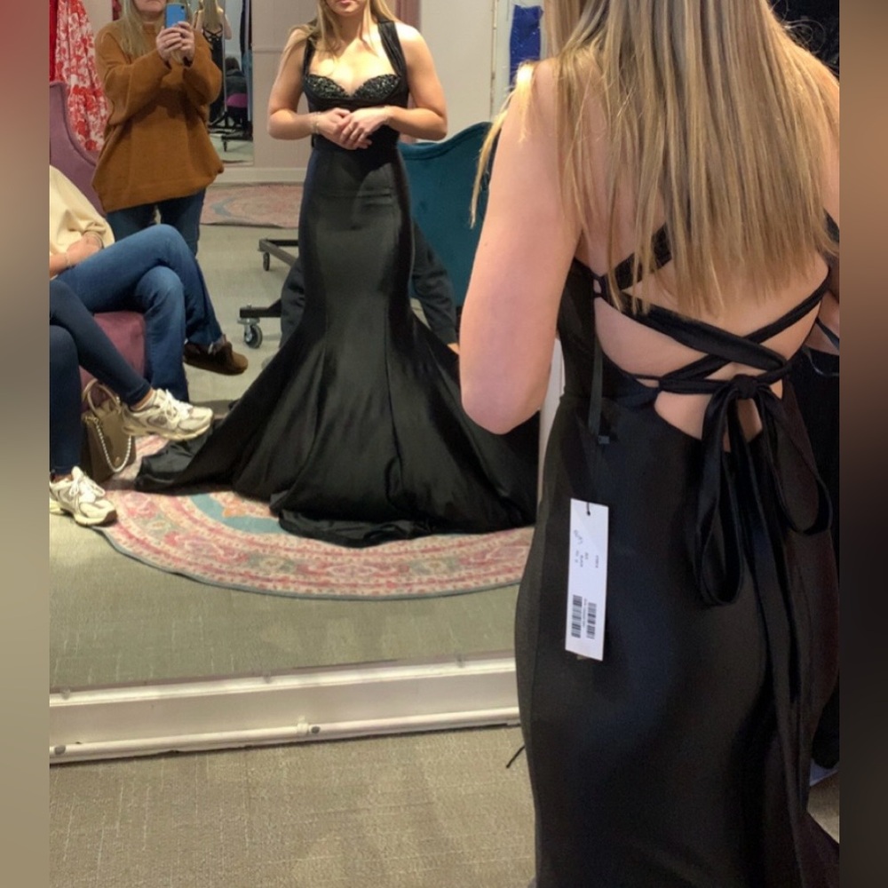 Jovani Black Satin Prom Dress style 47061A